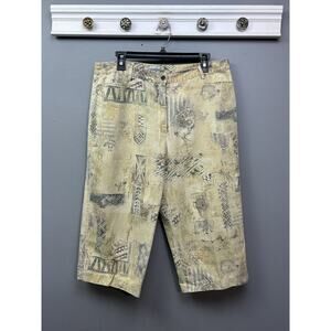 Chicos Shorts‎ Womens 2.5 Beige Tribal Print Knee Length Pocket Casual Summer